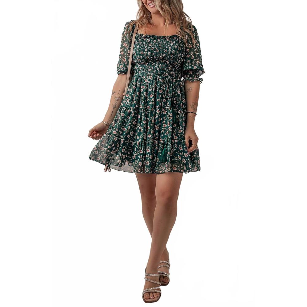 NEW LITTLE DAISY CLOSET floral mesh overlay square neck ruffle mini dress in dar - Picture 4 of 4